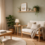 [light] Servicebillede til små boligprojekter og makeover-idéer: et før-efter inspireret hjørne med dekorativ væg, planter og simple møbler, der viser hvor meget lidt kan gøre.