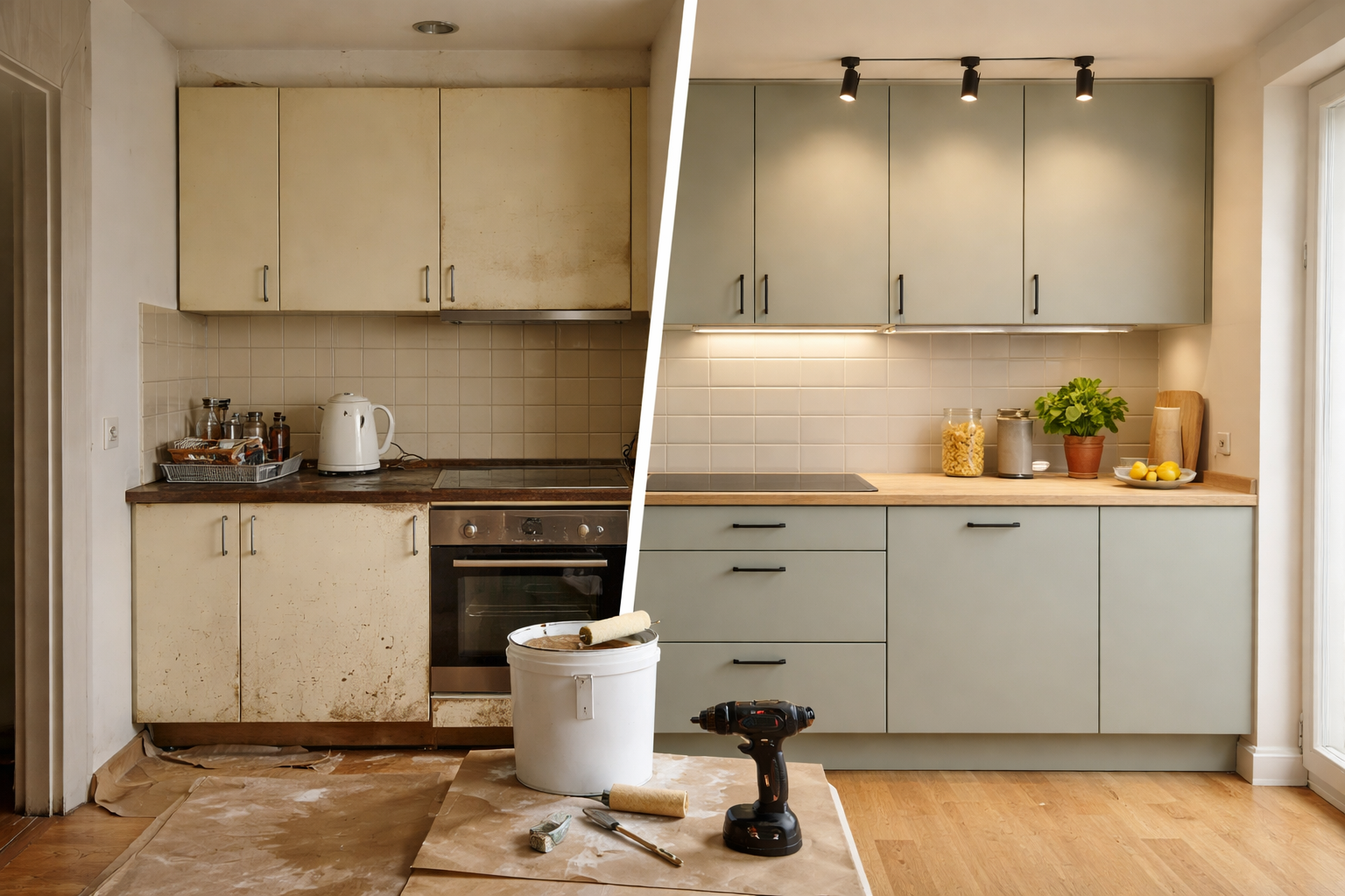 Køkkenrenovering før og efter: 8 budgetvenlige idéer med materialelister og prisniveauer
