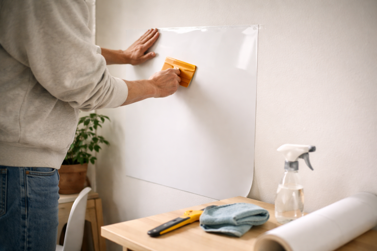Whiteboard-film på væg: sådan sætter du det op - og får det til at holde